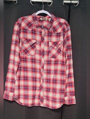 Salt Valley Western 100% Cotton Red Plaid Pearl Snap Flannel Shirt XL